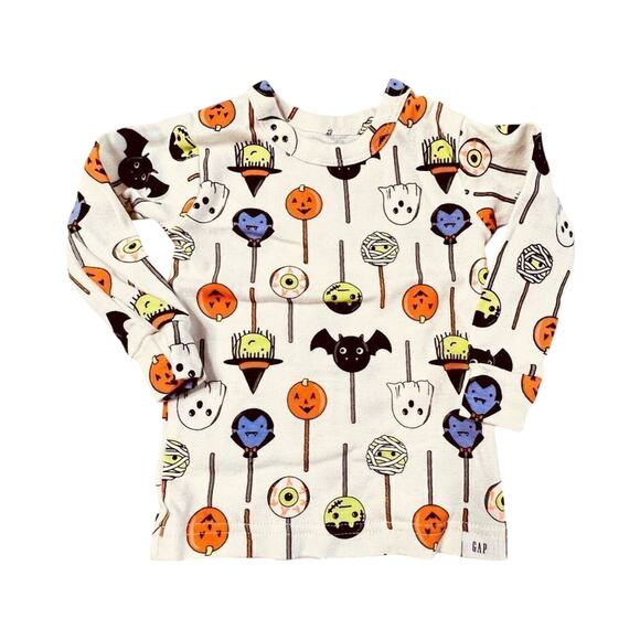 Gap Halloween Dracula Ghosts Bats Cream Ribbed Pajama Pants Set 12-18 month - Picture 2 of 9